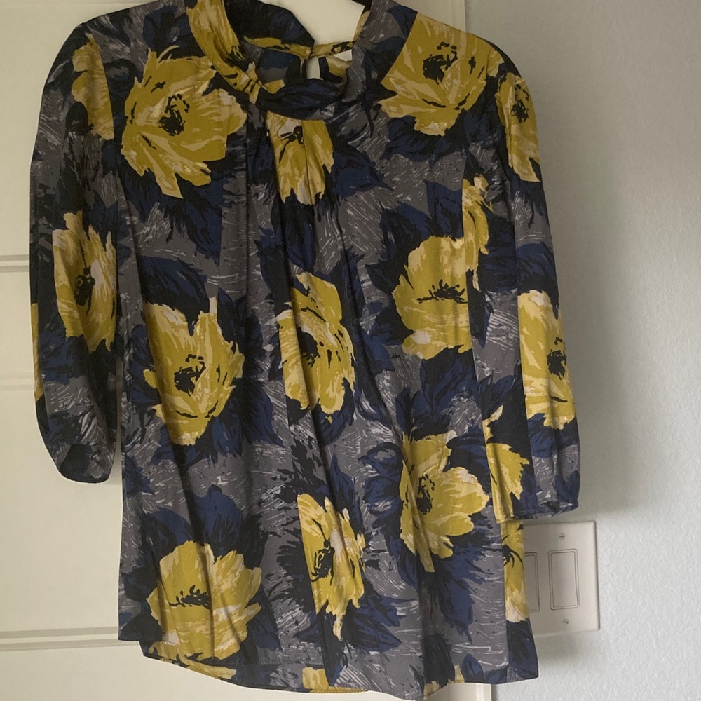 Boden Yellow and Blue Floral Blouse